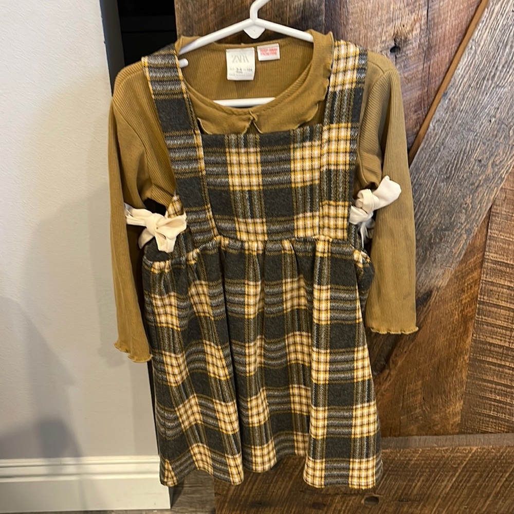 Checkered pinafore dress with matching top